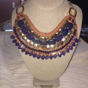 Stella & Dot blue & gold tribal statement necklace